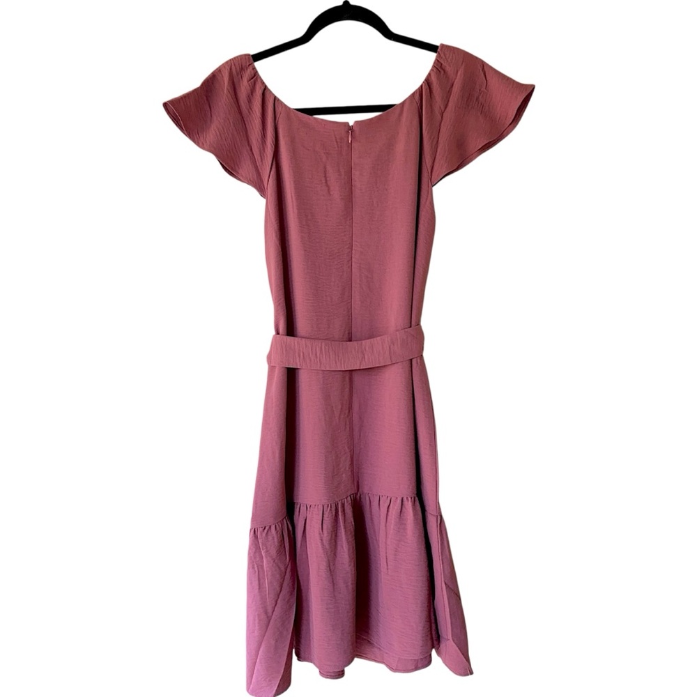 NWT DKNY FLUTTER SLEEVE DRESS RUFFLE HEM TIE WAIST ROSE | SIZE 4 - Picture 7 of 9